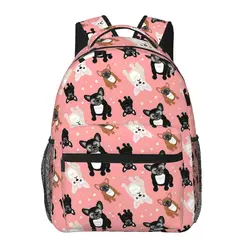 Cute French Bulldogs Frenchies Peach Pink Backpacks Boys Girls Bookbag Children School Bags Cartoon Kids Rucksack Shoulder Bag