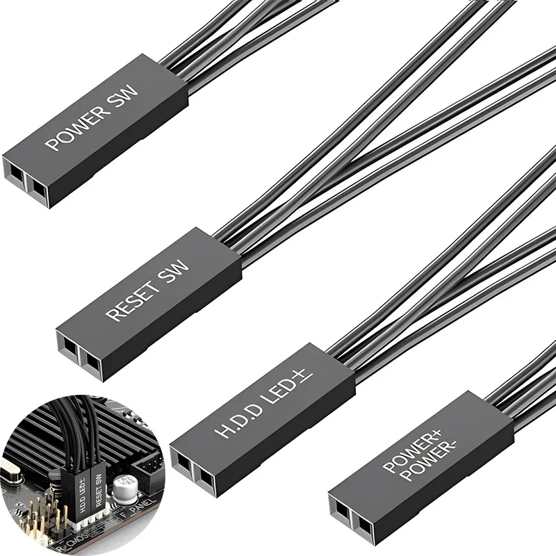 4Pcs Motherboard Switch Power SW/RESET SW/HDD LED /Power LED 1 To 2 Double Adapter Cable Support Dual Boot