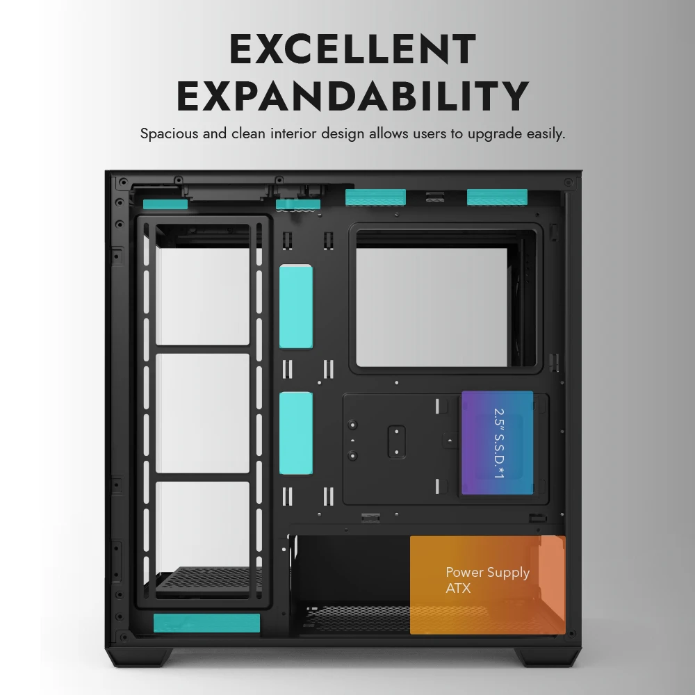 حافظة الكمبيوتر Aigo AS900 270 °   تصميم بانورامي ATX M-ATX ITX غرفة عرض البحر الجانب الشفاف هيكل سطح المكتب لتقوم بها بنفسك حافظة كمبيوتر الألعاب