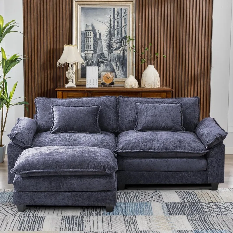 Sofa awan Sofa penampang Modern 85.8 "untuk ruang tamu, kain Chenille berlapis ganda Sofa tidur nyaman,