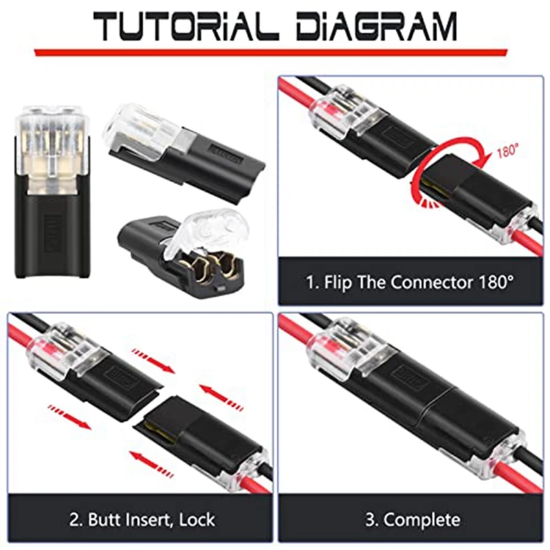 24-Piece 2-Pole Cable Connector Plug, Car Plug Connector Terminal, 18-24AWG Wire Quick Splice Connector