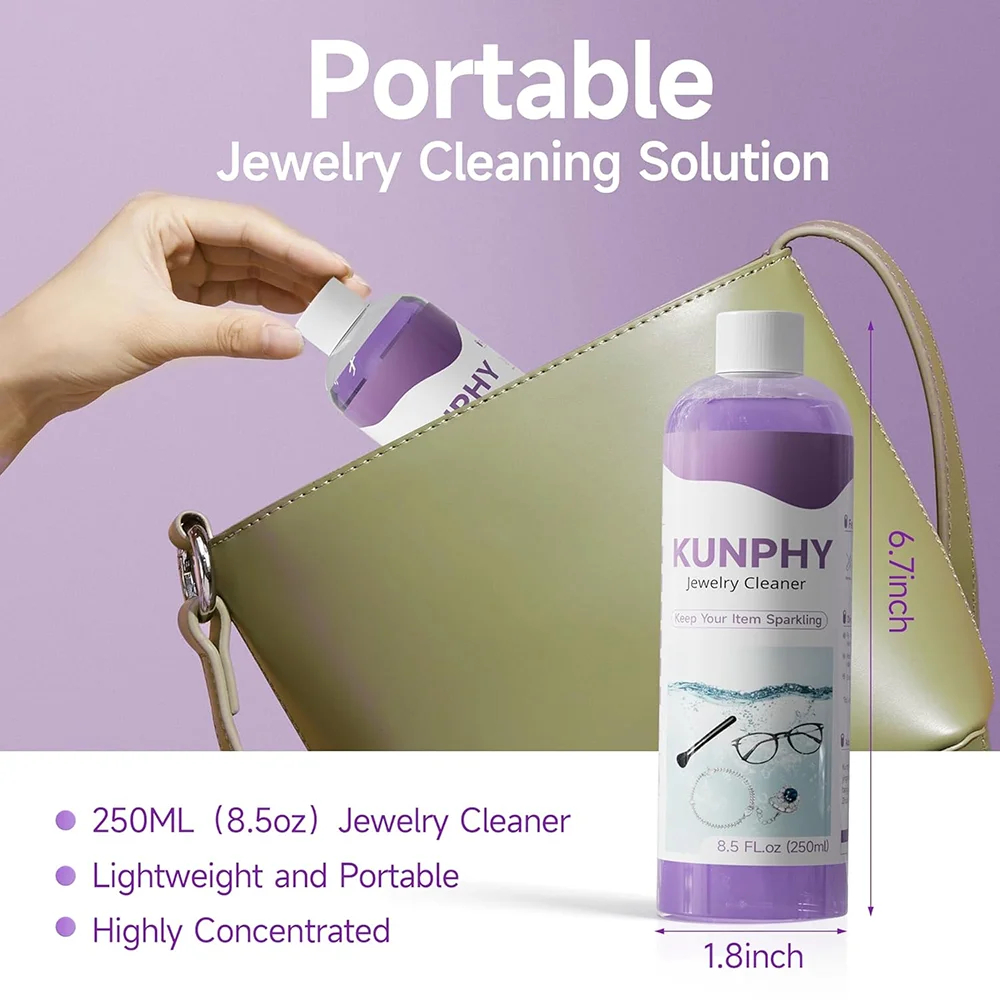 Kunphy 250ml Jewelry Ultrasonic Solution for Cleaning Glasses Lenses Jewelry Necklaces Rings Suitable for Ultrasonic Cleaners
