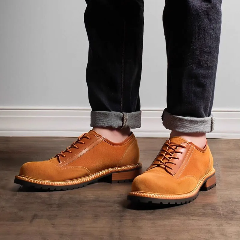

Retro Mens Cow Suede Formal Shoes Luxury Handmade Quality Elegant 2026 Autumn New Round Toe Flat Daily Business Social Shoes Man
