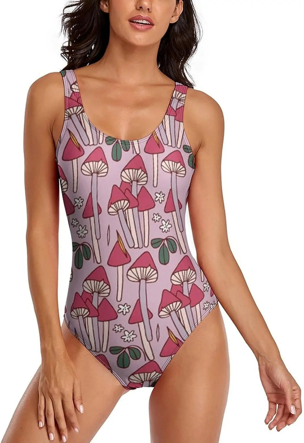 

Luxy Trio Pink Mushrooms Women's One Piece Swimsuits Athletic Training Swimwear Bathing Suits