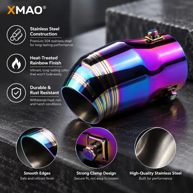64mm Universal Exhaust Tip 2.5in Stainless Steel Black Gold Rainbow Burnt Finish Clamp-On Tail Pipe Muffler Tip for Cars