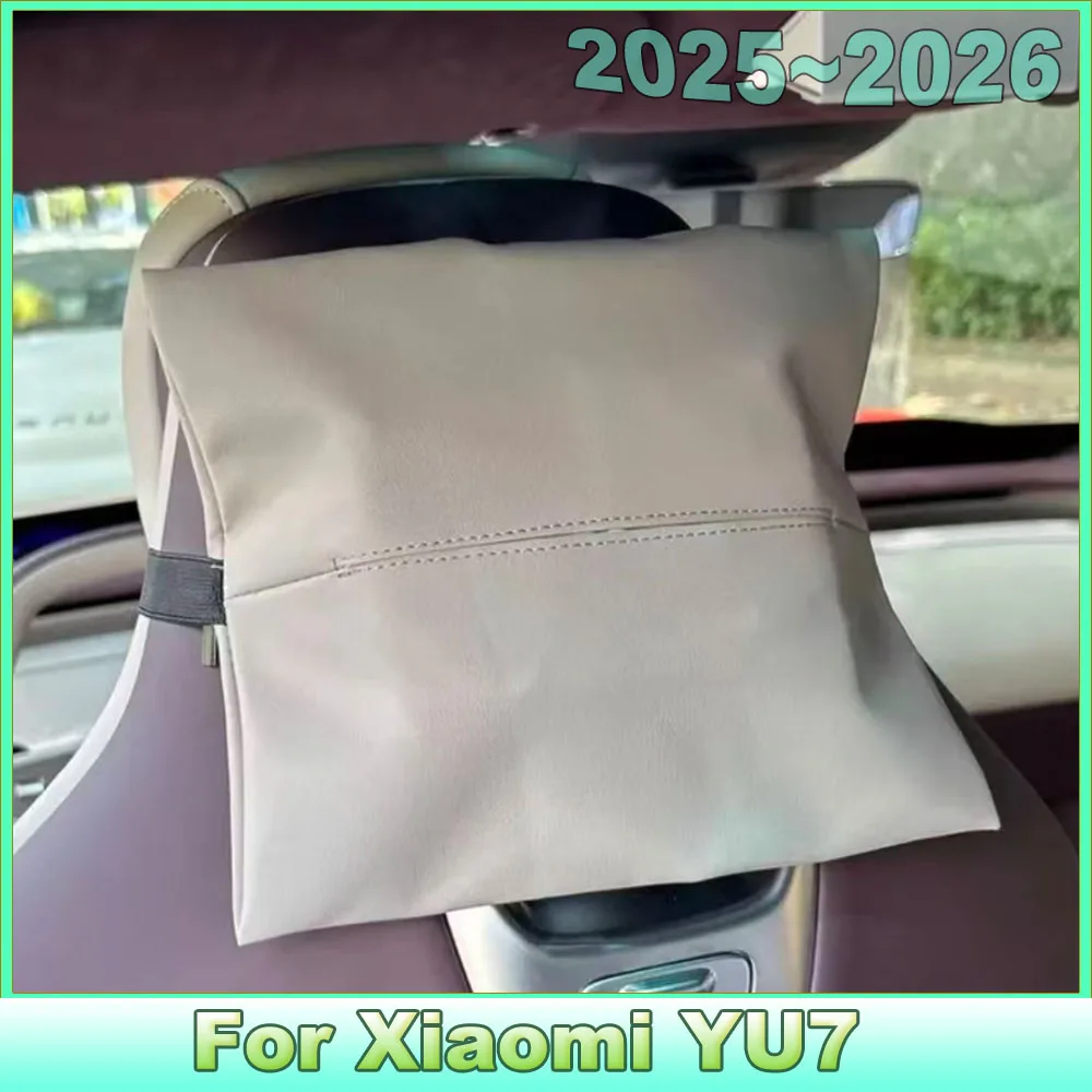 Car Tissue Bag For Xiaomi YU7 2025 2026 Seat Back Hanging Tissue Box Multi‑Position Fixed Leather Auto Interior Storage