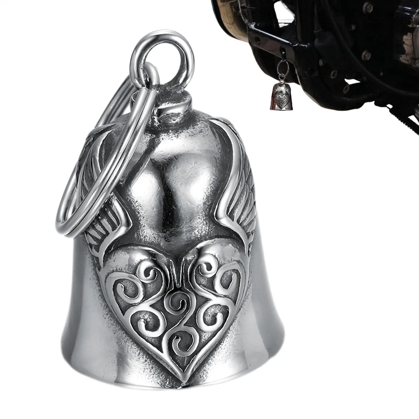 Motorcycle Bell Good Luck Biker Bell Exorcism Wing Pendant For Motorcycles Chrome Accessories Gift For Rider Protection