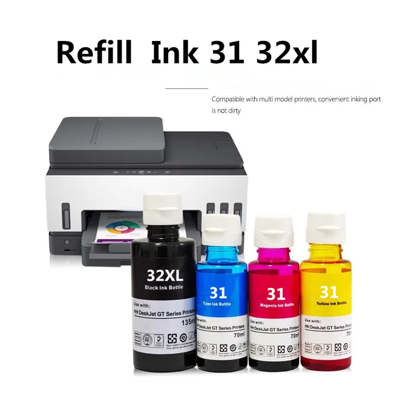 4pcs Ink Bottles Compatible With 31 32XL Refill Dye Ink Suitable For HP 7301 6001 7602 5101 7001 551 651 455 457 450 Printer Fil