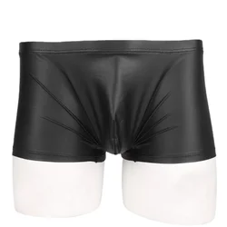 Plus Size 5XL Mens Sexy Leather Lingerie Short Pants Latex Shaping Sheath Fetish Shorts PU Leather Underwear Bulge Pouch Sexi