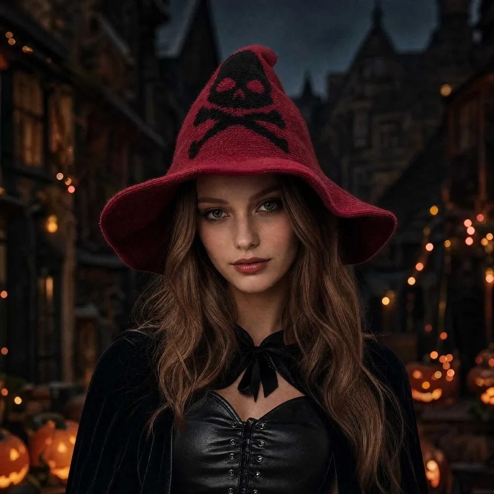 Fashion Halloween Witch Hat Party Portable Wool Knit Hat Vintage Masquerade Cap for Women