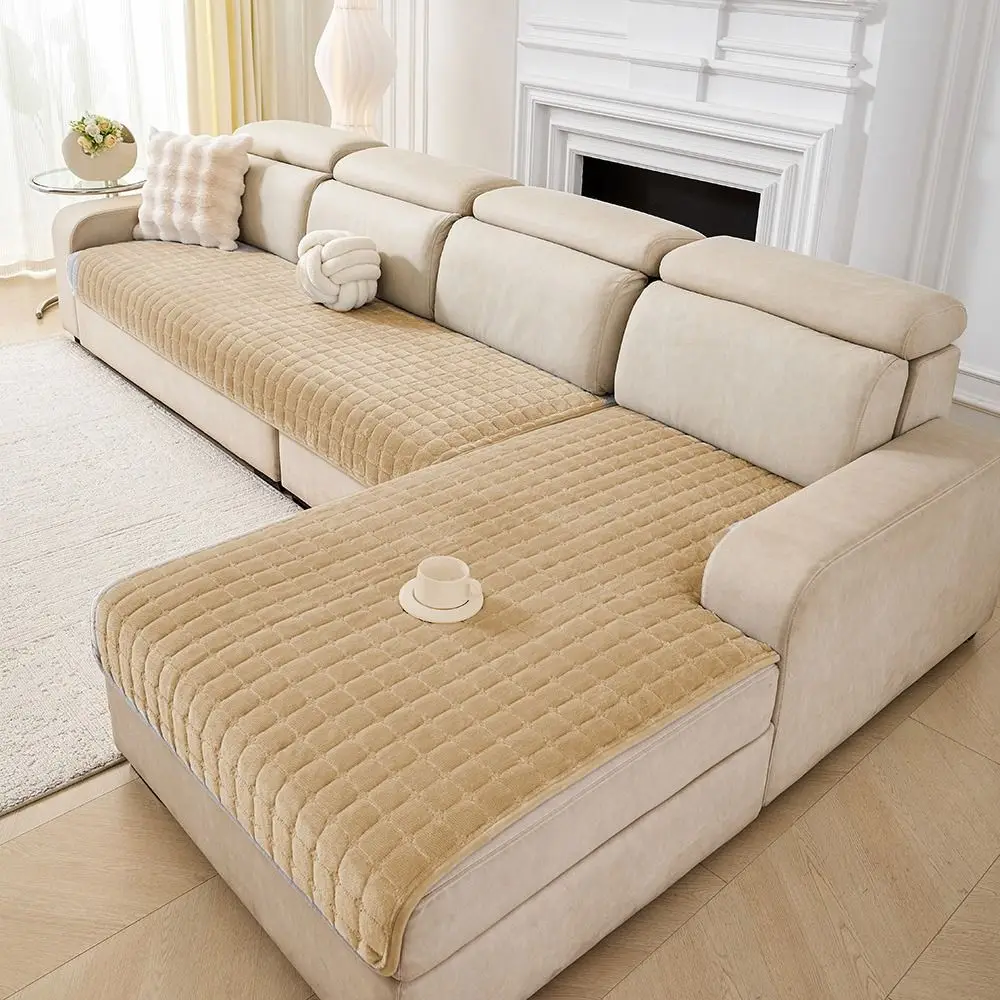 

Minimalist Plush Flannel Plaid Sofa Cushion Stain-resistant Washable Couch Cushion Warm Non-slip Seat Cushion Living Room