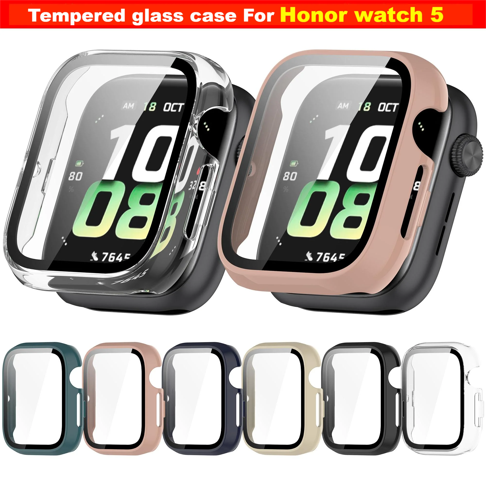Anti-fall  Watch case For Honor Watch 5 High definition Tempered glass Screen protector case