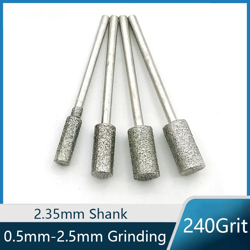 

2.35mm Shank 0.5/0.7/0.8/1/1.2/1.5/1.8/2/2.5mm Cylinder Electroplated Diamond Grinding Burrs Bits Tool