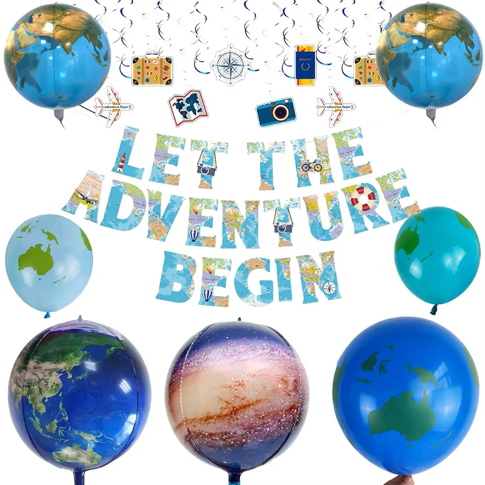 Laissez l'aventure commence bannière voyage thème décorations de retraite suspendus tourbillon terre ballons fournitures de fête d'adieu