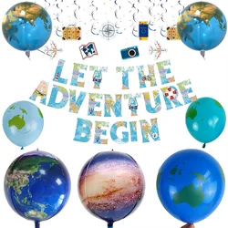 Let the Adventure Begin Banner Travel Themed Retirement Decorations Hanging Swirl Earth Balloons Farewell Party Supplies