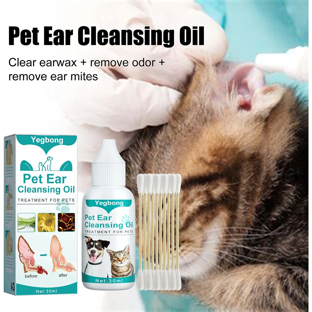 Obat penghilang tungau telinga anjing 30ml, minyak anti-kutu untuk perlengkapan pembersih hewan peliharaan