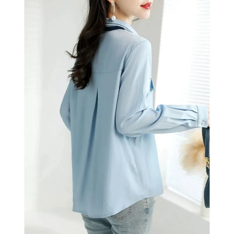 2024 Spring and Autumn New Elegant Women\'s Chiffon Shirt Fashion Long Sleeve Shirt Women\'s Inner Base Shirt Loose Blouse