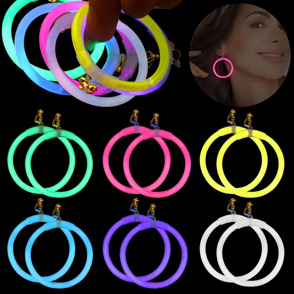 

18 Pairs Glow Hoop Earrings Sticks Glow in the Dark Party Supplies Halloween Party Decorations Neon Earrings in Assorted C