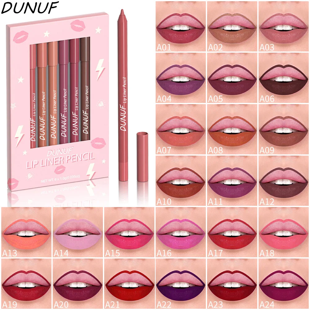 DUNUF New 6 Color/Set Sexy Matte Lip Liner  Pen Makeup  Waterproof Long Lasting Non-stick Velvet Lipliner Pencil Woman Cosmetics