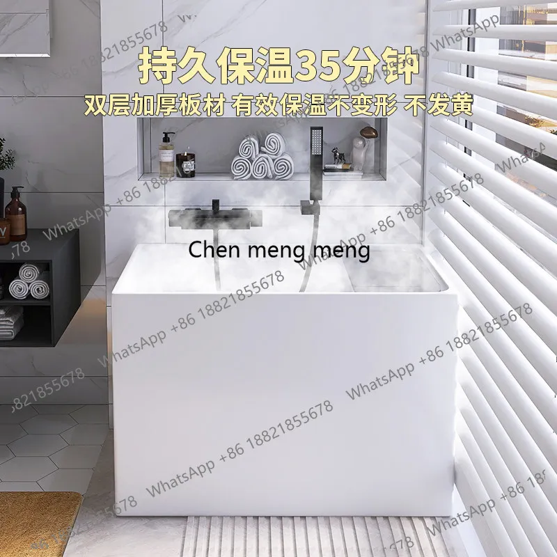 Small-sized acrylic square bathtub for adults, suitable for home use, with deeper and wider design and seat board