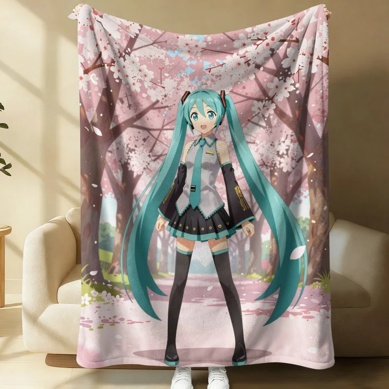 

Hatsune Miku Cherry Blossom Flannel Throw Blanket Gift for Anime Fan Summer Soft Nap Throw Sofa Blanket Bed Cover Travel Blanket