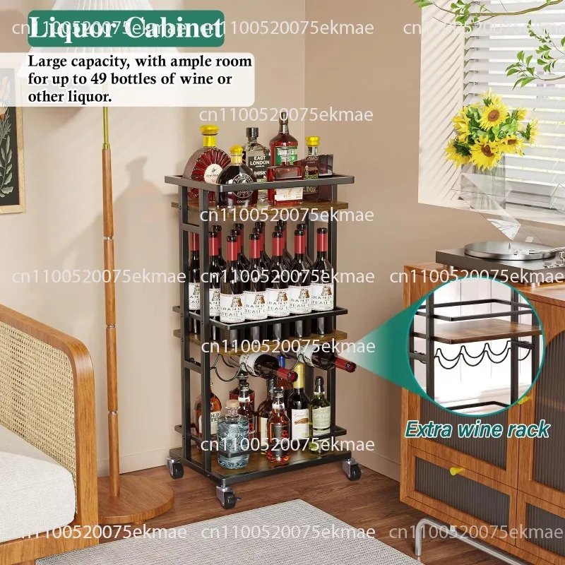 Multifunctional Three-layer Freestanding Wine Stand Flower Stand Plant Stand Removable Rack with Wheels with Black and Brown