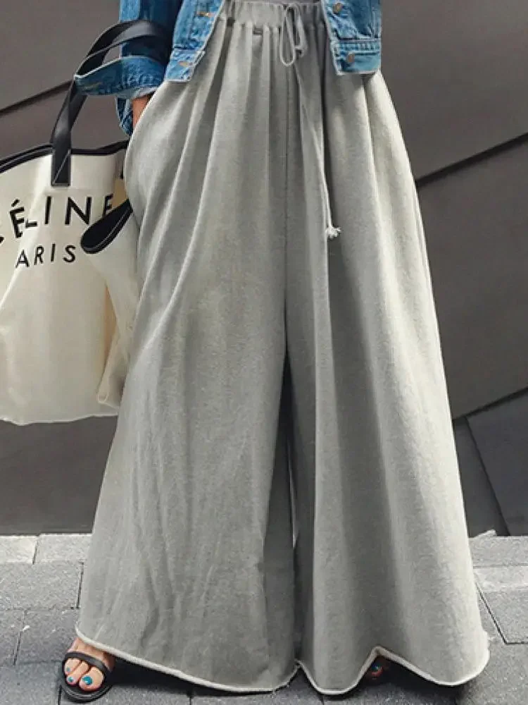 Onecozyday-Calça Plissada Solta Feminina, Streetwear Casual, Elástico Inferior, Cintura Alta, Calças Largas, Moda Verão, 2022