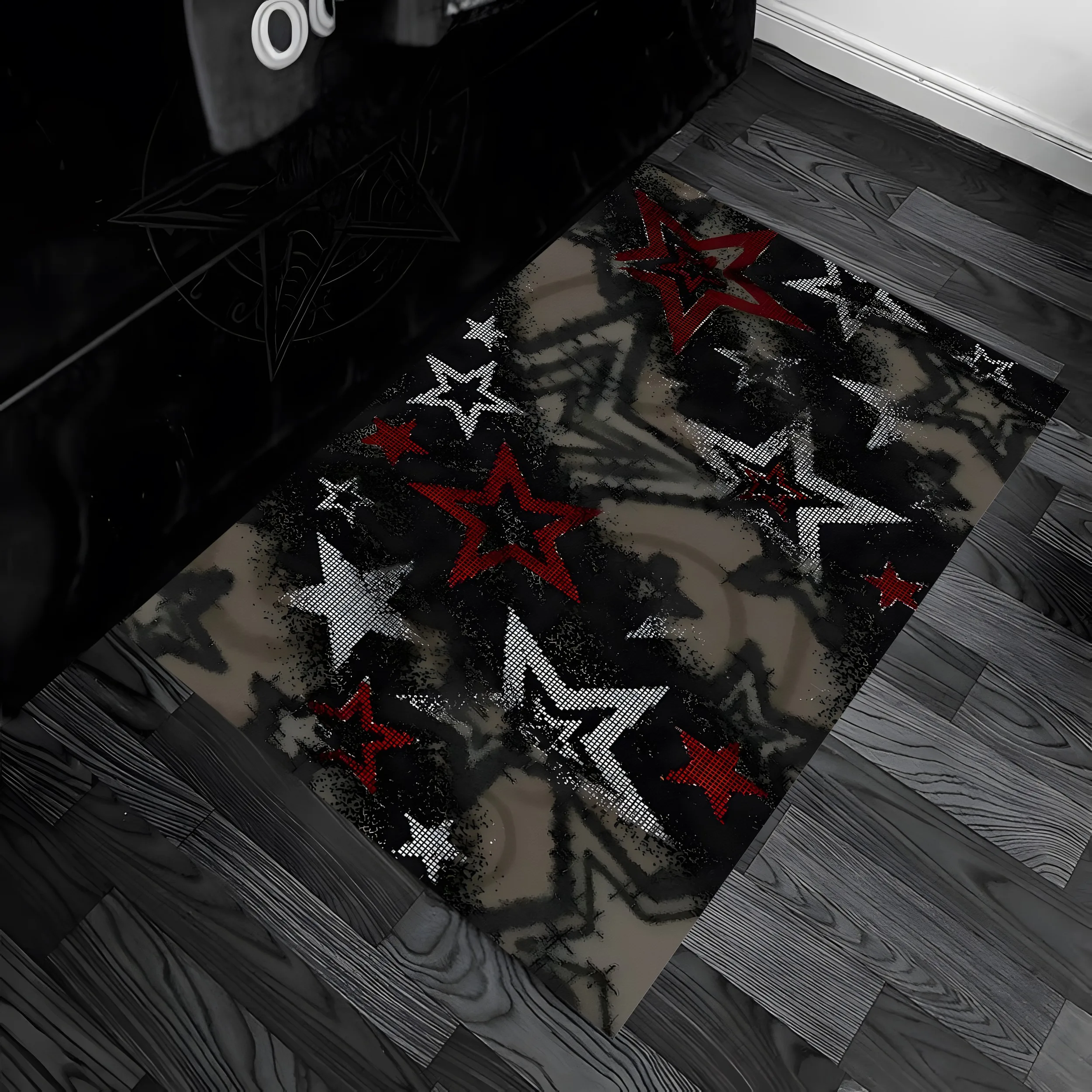 Graffiti-Style Color Blocking Five-Pointed Star Trendy Street Style, Suitable for Christmas and New Year, Perfect for Gaming Rooms, Bedrooms, Bedside, and Living Rooms A Velvet Rug Can Create a Unique, Eye-Catching, and Trendy Soft Furnishing Atmosphere.