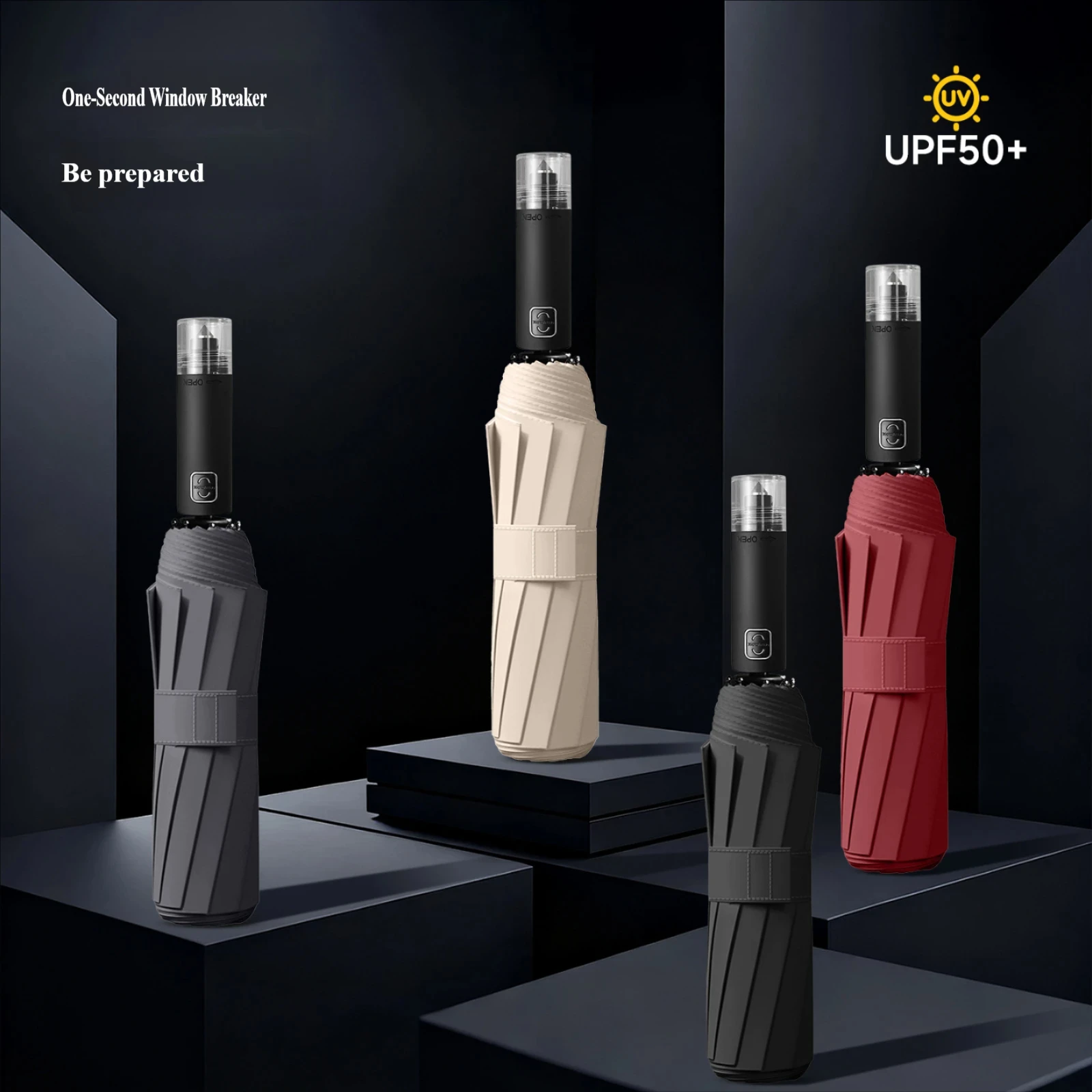 

3-Fold Automatic High-End Folding Umbrella with Safety Window Breaker, Business Windproof Umbrella, Must-Have for Men Car Use