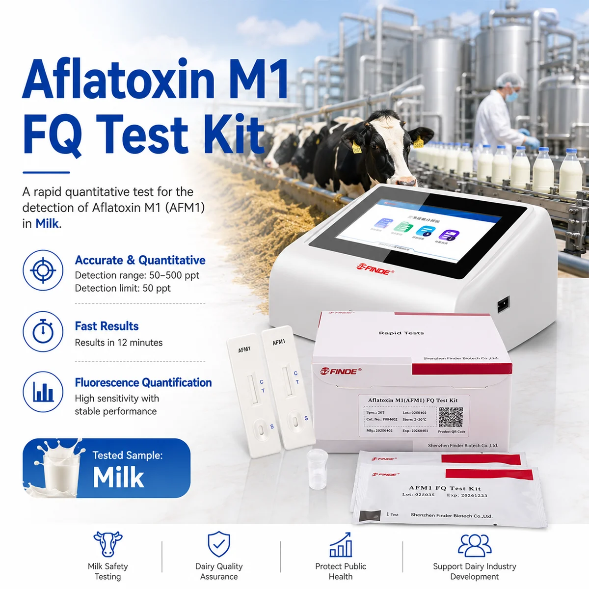 Aflatoxin M1 Quantitative Screening Kit Touch Screen Intelligent Testing Device for Daily Milk & Dairy Product Safety Inspection