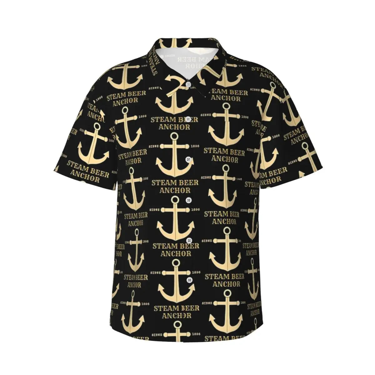 Gold Anchor Steam Hawaiian Shirt Men Vacation Since 1896 Casual Shirts Short Sleeve Comfortable Design Vintage Oversized Blouses