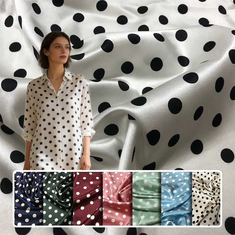 

19 Momme Stretch Mulberry Silk Fabric Multi-Color Polka Dot Design Soft for DIY Sewing Summer Dress Shirt Cheongsam Fabric
