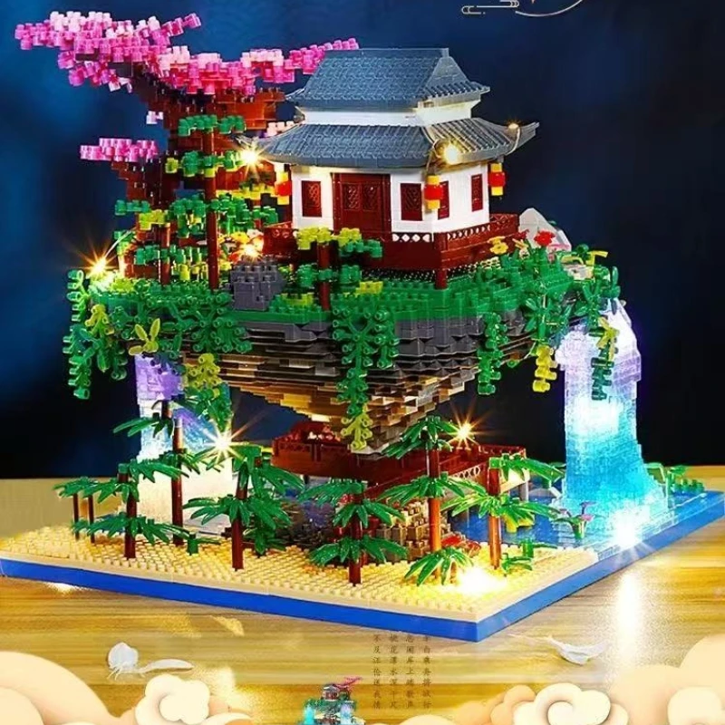 Taohuatan Cherry Blossom Tree House DIY Building Block Chinese Ancient-Style Architectural  Office Home Decor Brick Kids Toys