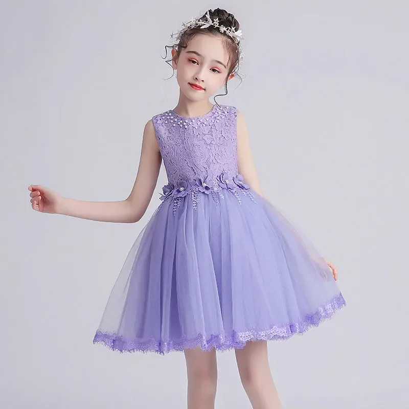 Summer Girls Party Dresses Lace Sleeveless Princess Dress for Girls Fashion Flower Girl Dresses for Weddings 3-12 Years