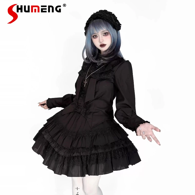 

Original Subculture Black Gothic Long Sleeve Shirts Autumn Japanese Women's Slim Fit Sweet Cool Blouses Top Camisa Feminina