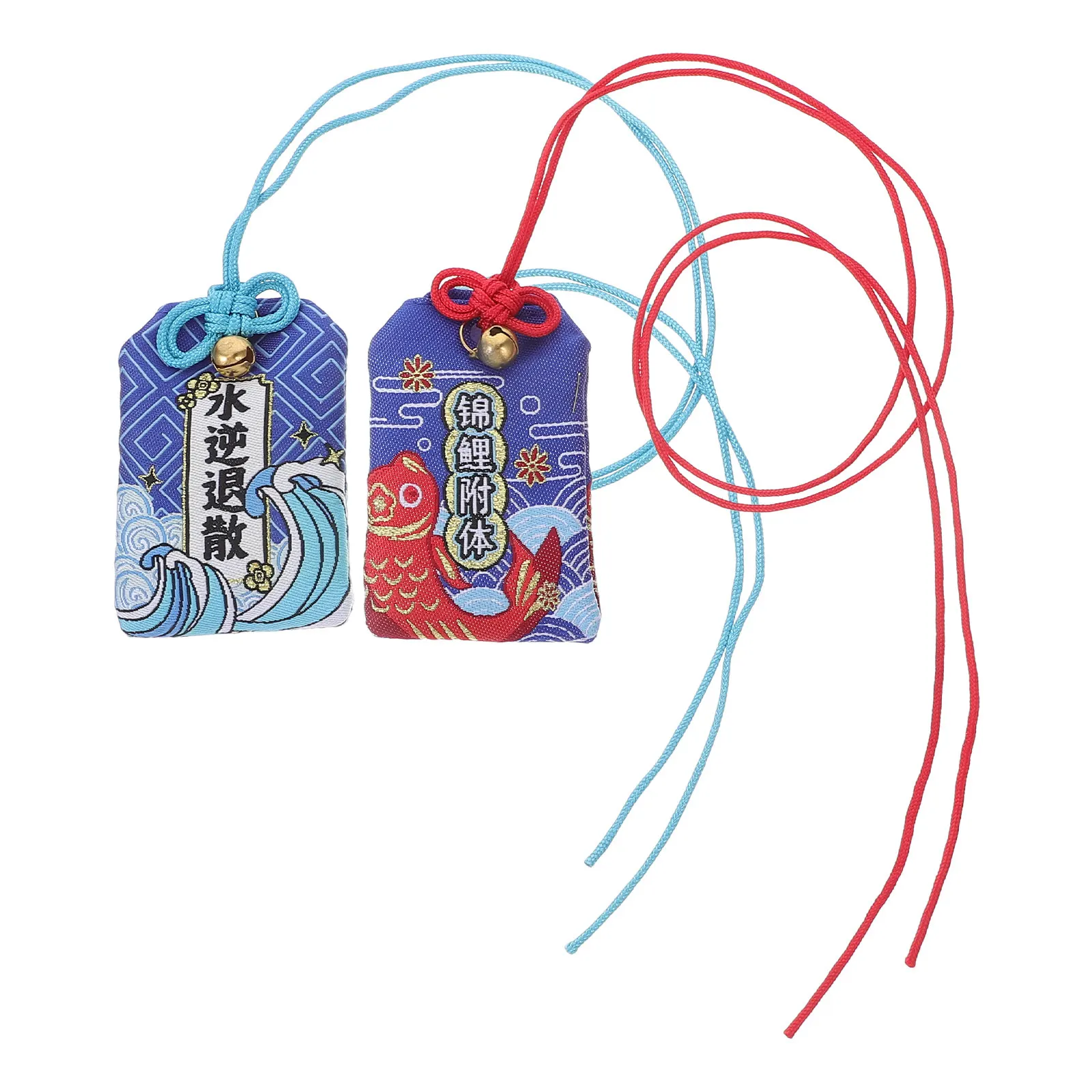 2Pcs Japanese Omamori Amulet Embroidered Koi Fish Lucky Charm Blessing Bag Wealth Hanging Pendant Omamori Charm