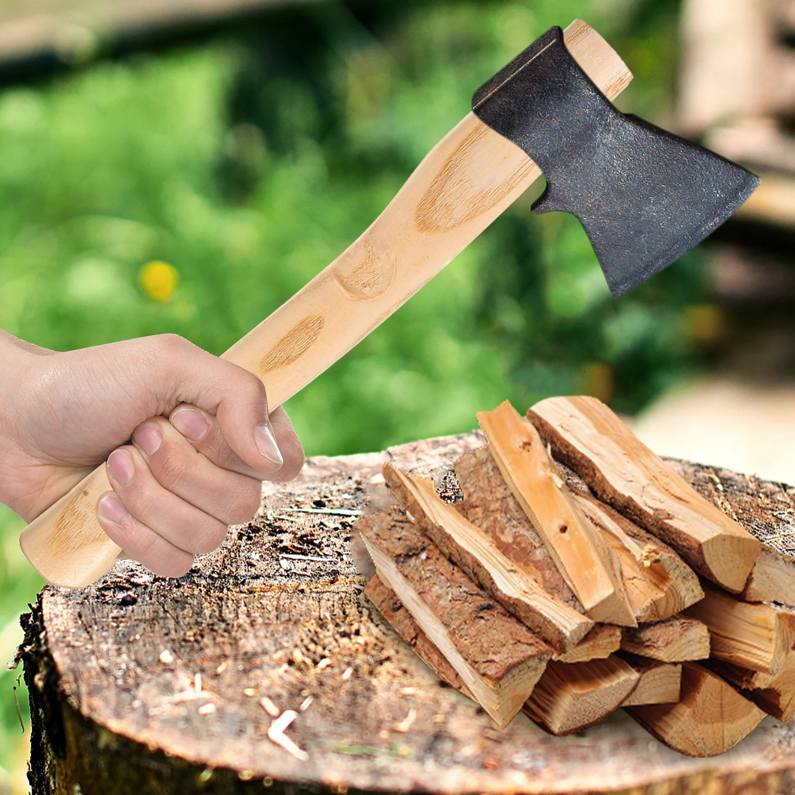 Hache de rechange avec manche en bois, trou carré, URA et Ax, accessoire de camping, Foy, 2 pièces