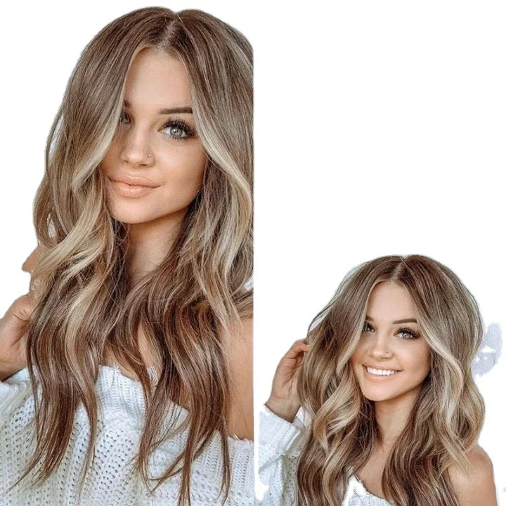 

Длинный волнистый парик цвета светлого блонда с мелированием, натуральный, пышный, термостойкий, из синтетических волос, для женщин