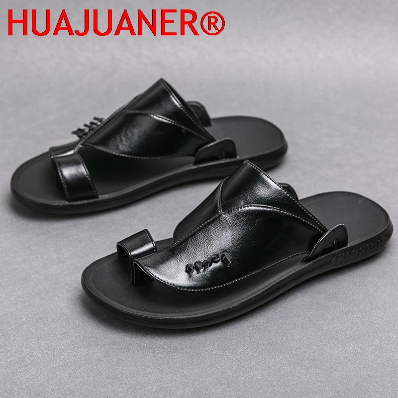 

Slippers For Men Leather outdoor Luxury Flats Summer Beach Soft Casual Outside Sandals For Mens Home Slipper Sandalias Shoes