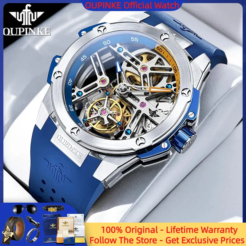 

OUPINKE 8003 Tourbillon Men Automatic Mechanical Watch Skeleton Deep Waterproof Sapphire Mirror Luxury Original Mature Men Watch