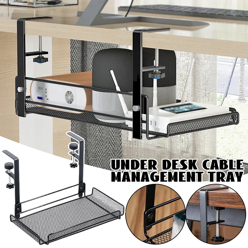 New Under Desk Cable Management Tray 2024 No Drill Steel Desk Cable Organizers Wire Management Tray Cable Management Rack