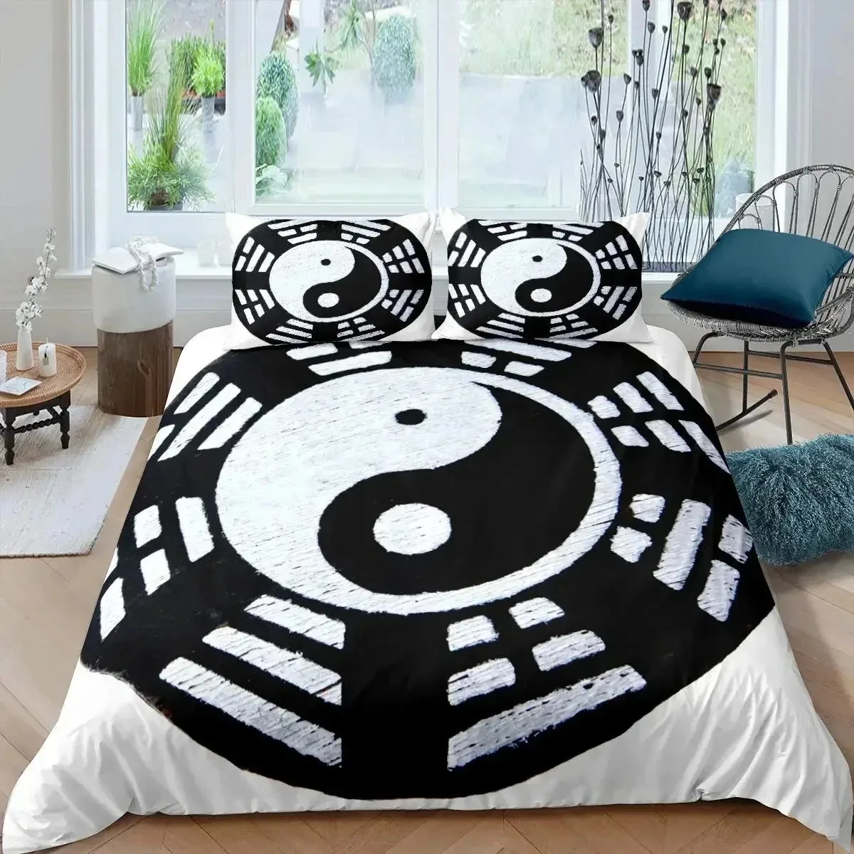 Juego de funda nórdica Yin Yang, juego de funda de edredón con diseño de tigre y dragón, ropa de cama temática Yin Yang con funda de almohada