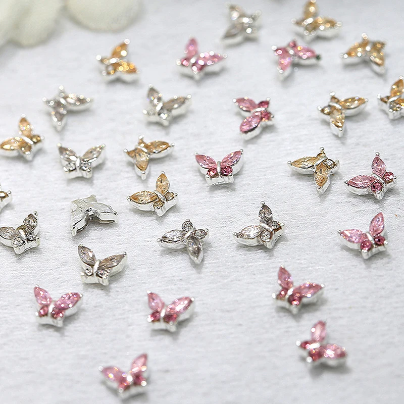 10PCS 3D 미니 크리스탈 나비 네일 아트 참 장식품 부품 액세서리 고급 합금 네일 장식 라인스톤 용품
