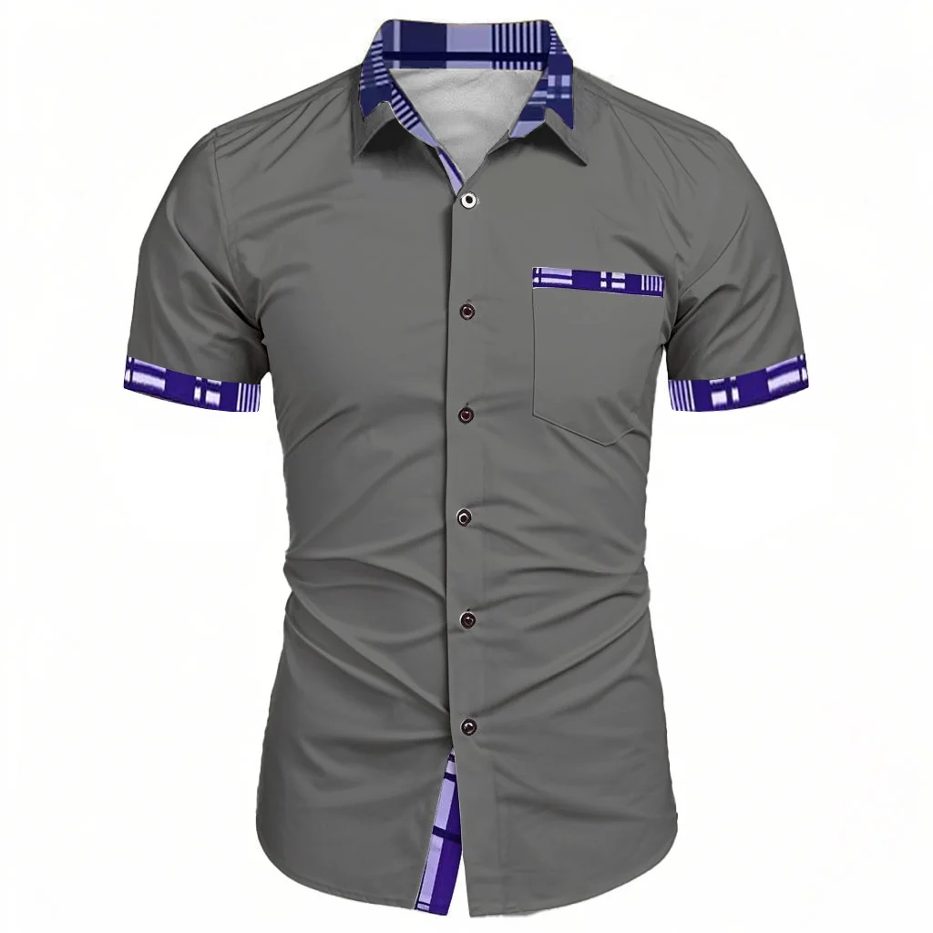

2025 Summer Men's Short Sleeve Shirt Business Casual Solid Color Clothing Fashion Comfortable High Quality Lapel Men's Tops