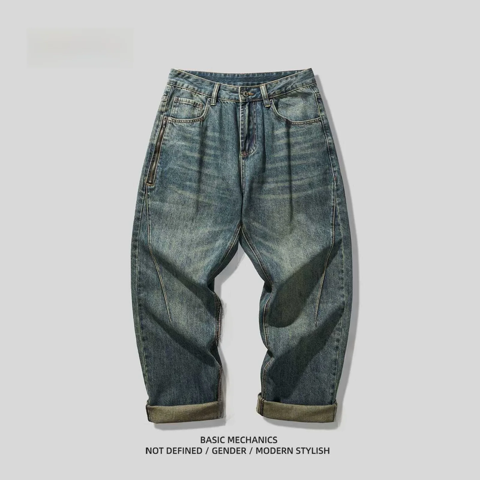 

Мужские джинсы в стиле ретро на весну-осень, повседневные длинные брюки, прямые джинсы, модные молодежные джинсы со средней посадкой, на пуговицах, на все сезоны