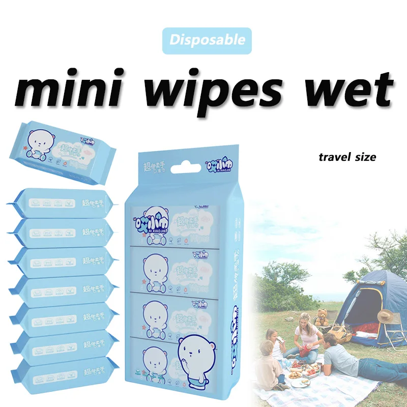64 Uds Mini toallitas desechables para manos/tamaño de viaje portátil toallitas de limpieza de manos y boca de extracción especial para suministros escolares para el hogar