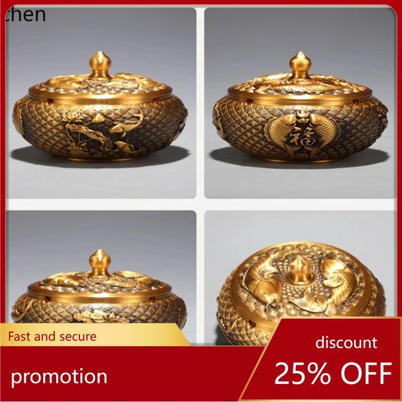 

HXL Lucky Koi Full Copper Ashtray Office Coffee Table Desktop Decoration