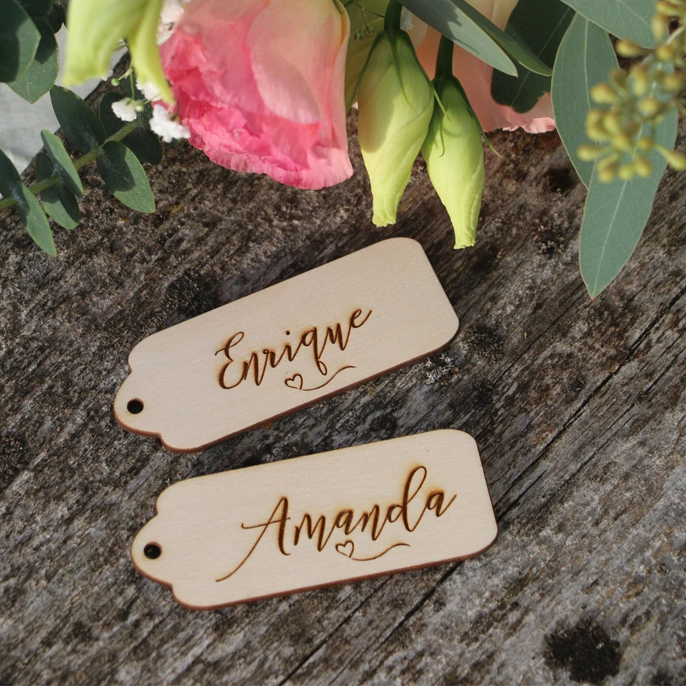 Custom Wedding Place Card Name Sign Guest Gift Name Tags Personalized Dinner Party Table Decoration Wooden Baby Milestone Card