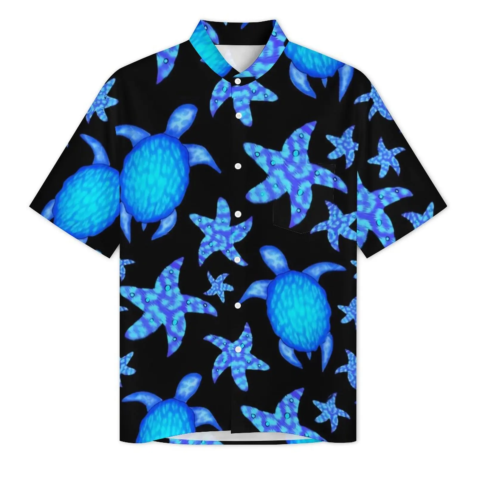 Blue Turtles Hawaii Shirt For Mens Vacation Starfish Print Casual Shirts Short Sleeves Street Graphic Elegant Oversize Blouses