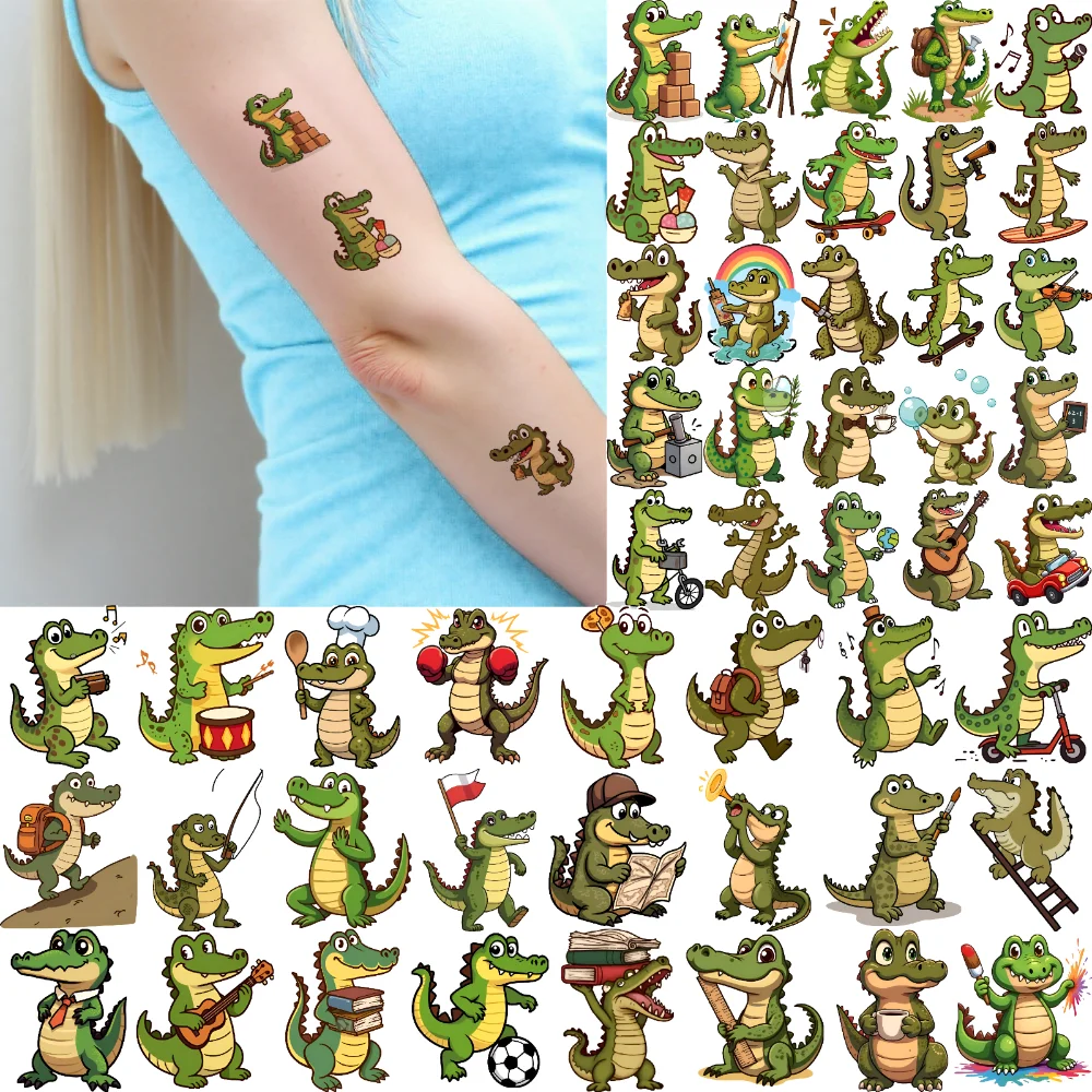 

54pcs Temporary Tattoo Cartoon Crocodile Cartoon Crocodile Character Temporary Tattoo Stickers For Shoulders Cheeks
